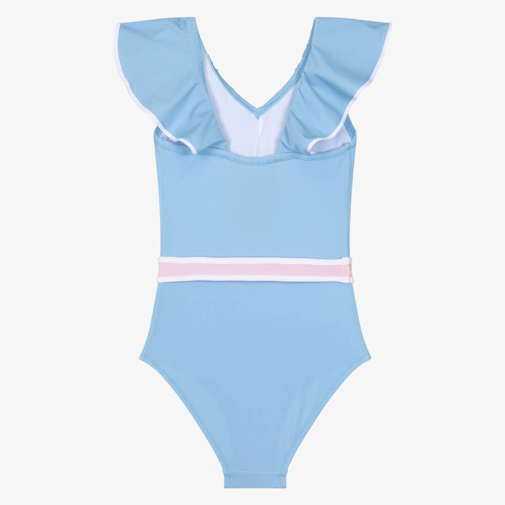 Nessi Byrd-Girls Pastel Blue Belted Ruffle Swimsuit | Childrensalon Outlet