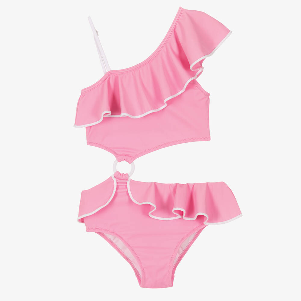 Nessi Byrd-مايوه وردي غير متماثل للبنات مع كشكش | Childrensalon Outlet