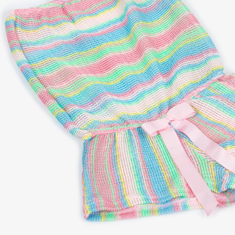 Nessi Byrd-Girls Pink & Blue Stripe Crochet Playsuit | Childrensalon Outlet