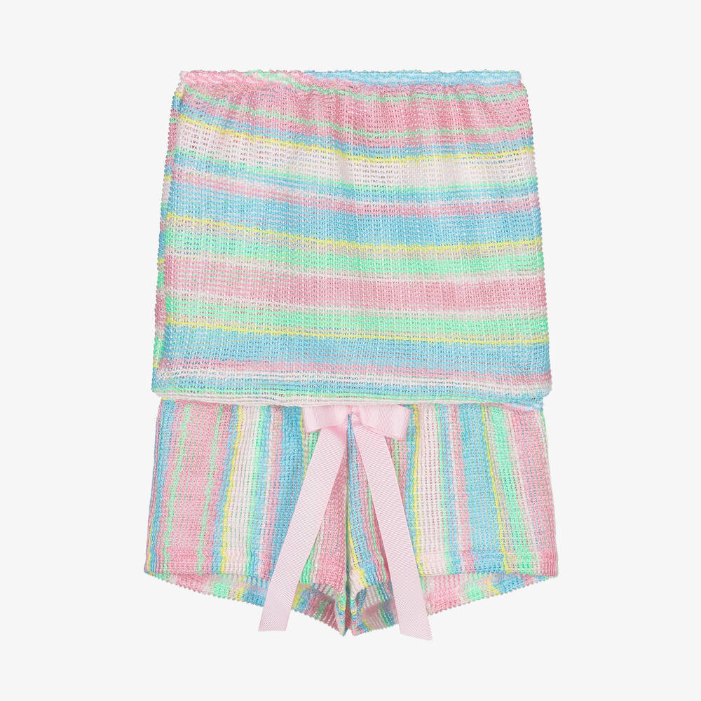 Nessi Byrd-Girls Pink & Blue Stripe Crochet Playsuit | Childrensalon Outlet