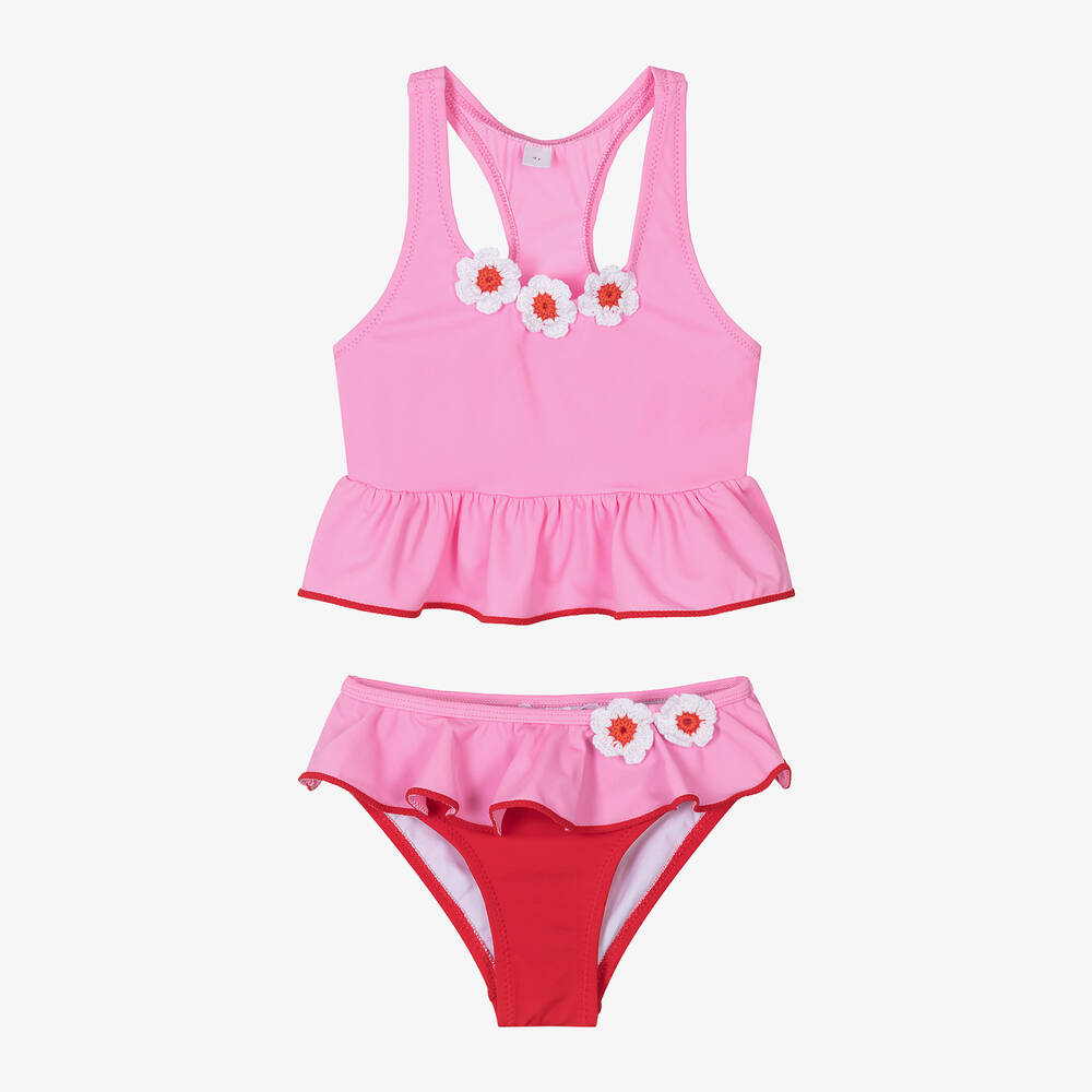 Nessi Byrd-Girls Pink Crochet Flower Bikini (UV50) | Childrensalon Outlet