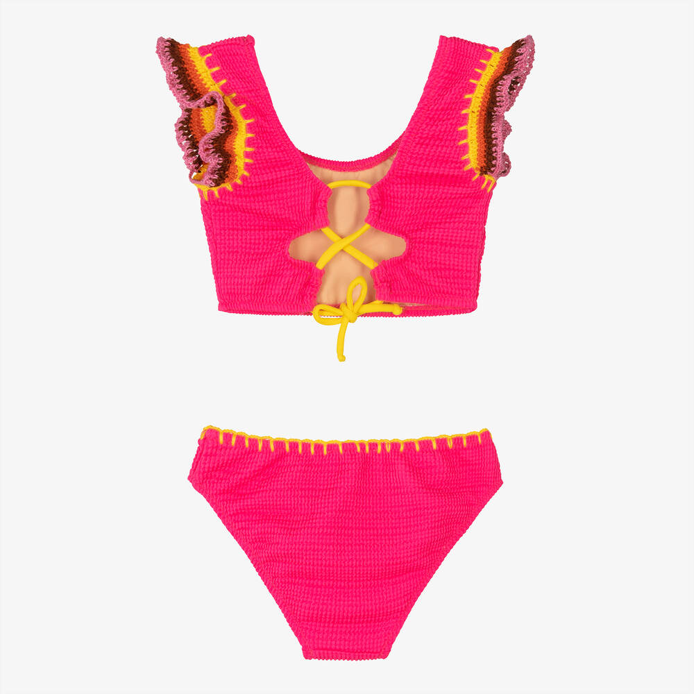 Nessi Byrd-Розовое бикини с вязаной крючком отделкой (UV50) | Childrensalon Outlet