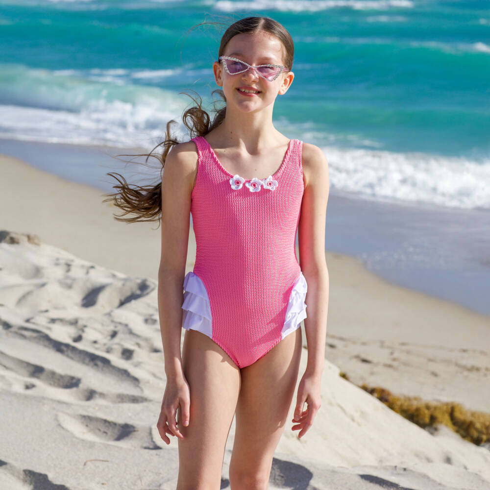 Nessi Byrd-مايوه لون زهري بكشكش (UV50) | Childrensalon Outlet