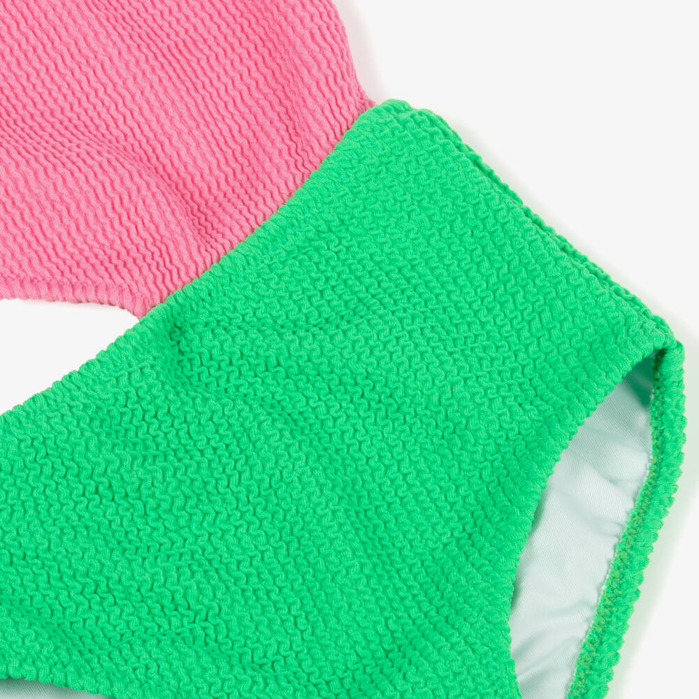 Nessi Byrd-Girls Pink & Green One Shoulder Swimsuit (UV50) | Childrensalon Outlet