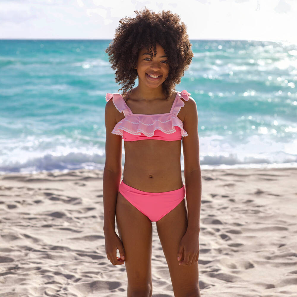 Nessi Byrd-Girls Pink Ruffles Bikini (UV50) | Childrensalon Outlet
