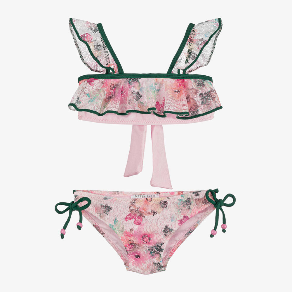 Nessi Byrd-Girls Pink Watercolour Lace Bikini | Childrensalon Outlet