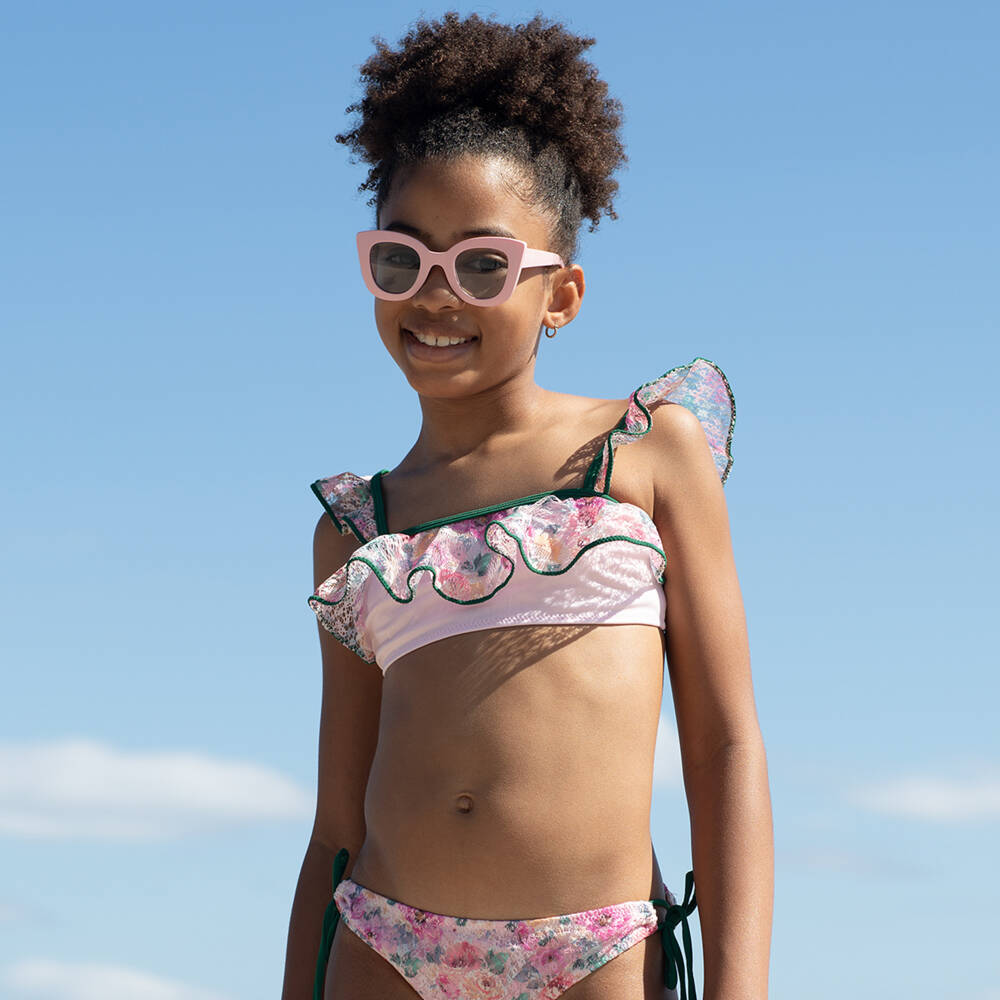 Nessi Byrd-Girls Pink Watercolour Lace Bikini | Childrensalon Outlet
