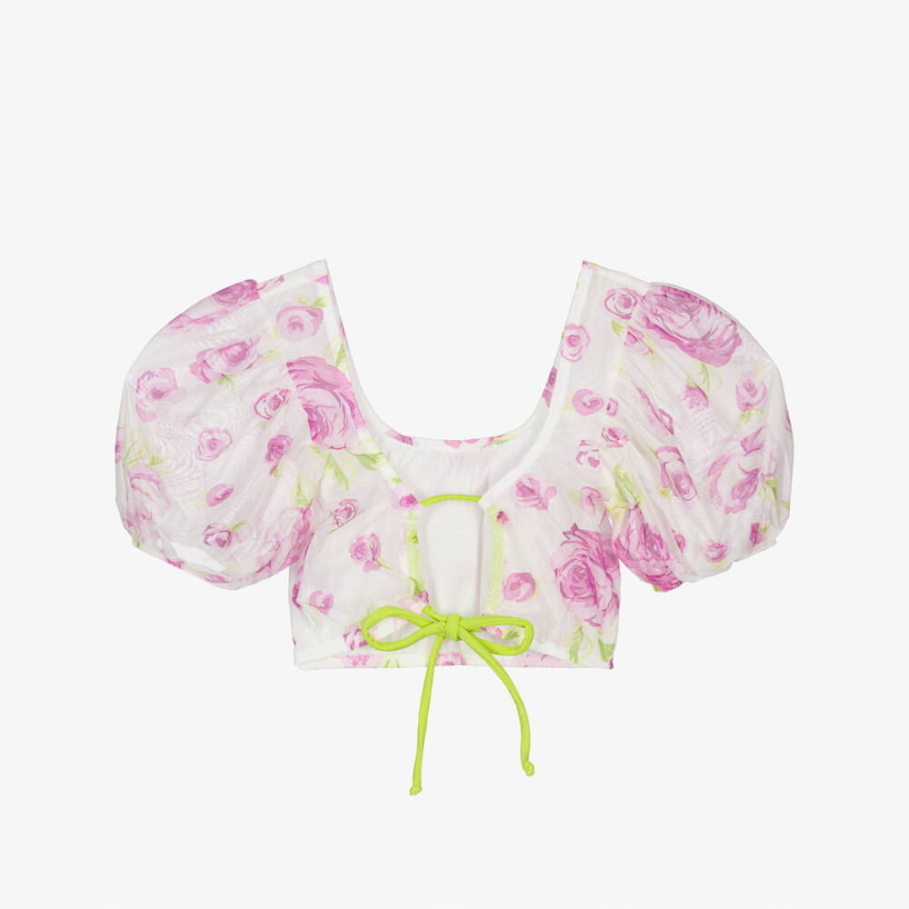 Nessi Byrd-Розовый и белый цветочный топ для девочек | Childrensalon Outlet