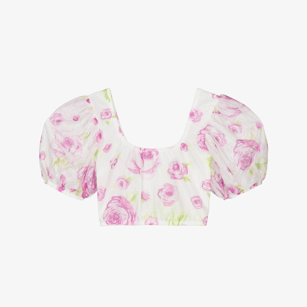 Nessi Byrd-Розовый и белый цветочный топ для девочек | Childrensalon Outlet