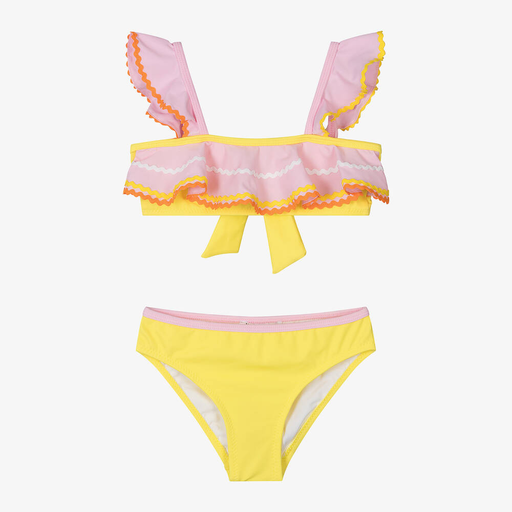 Nessi Byrd-Girls Pink & Yellow Ric Rac Bikini (UV50) | Childrensalon Outlet