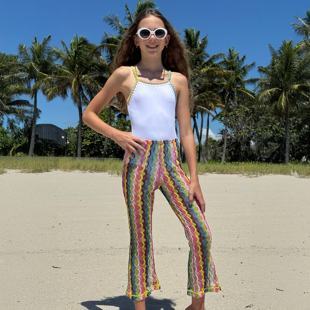 Nessi Byrd-Girls Rainbow Crochet Beach Trousers | Childrensalon Outlet