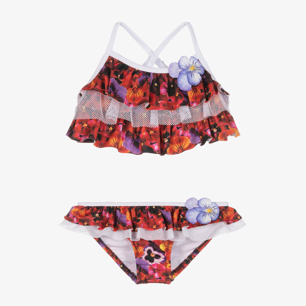 Nessi Byrd - Girls Red Floral Bikini (UV50) | Childrensalon