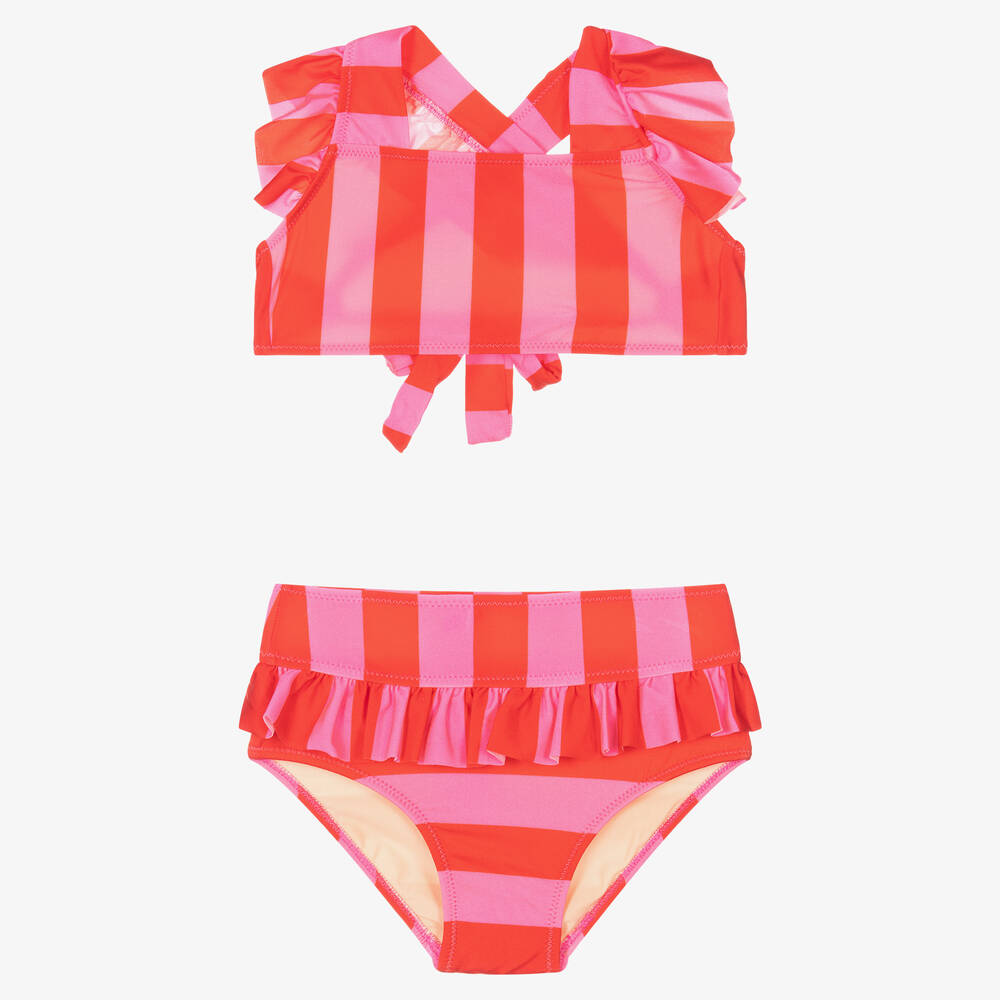 Nessi Byrd - Girls Red & Pink Ruffle Bikini (UV50) | Childrensalon