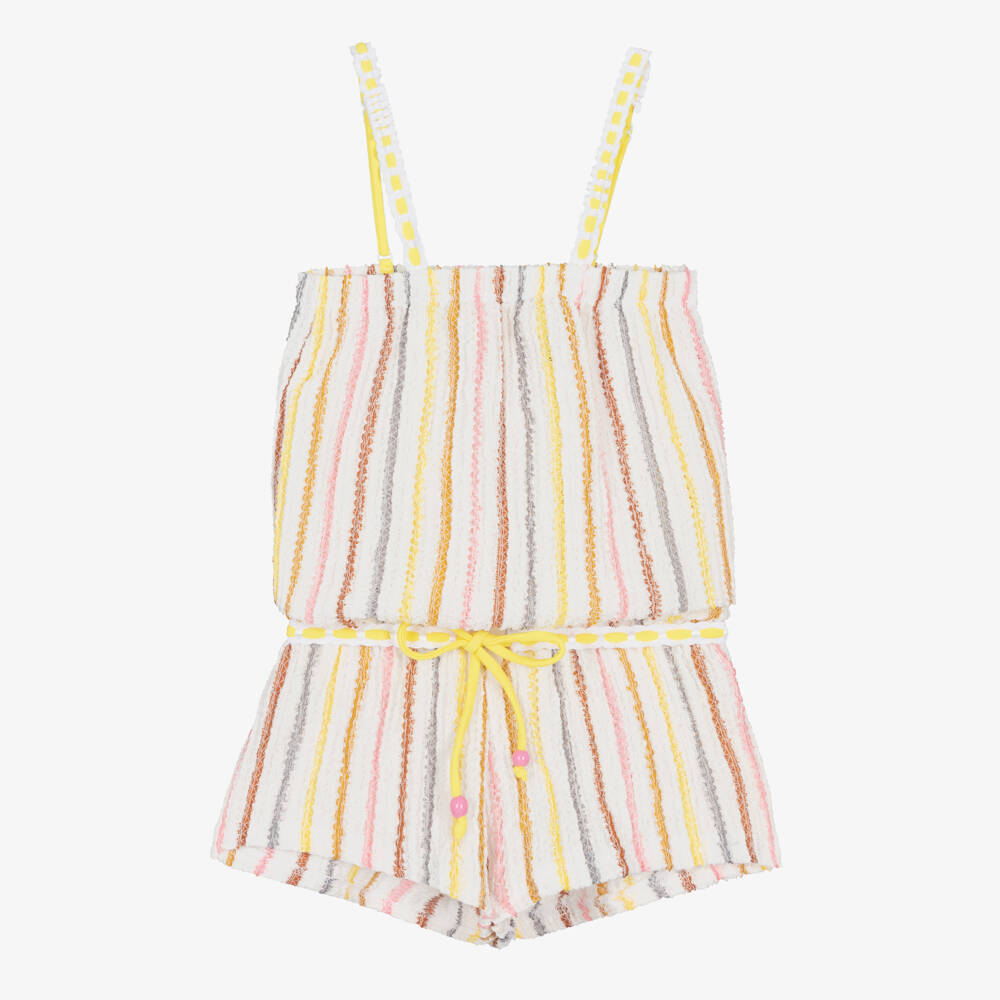 Nessi Byrd-Girls Soft White Stripe Romper | Childrensalon Outlet