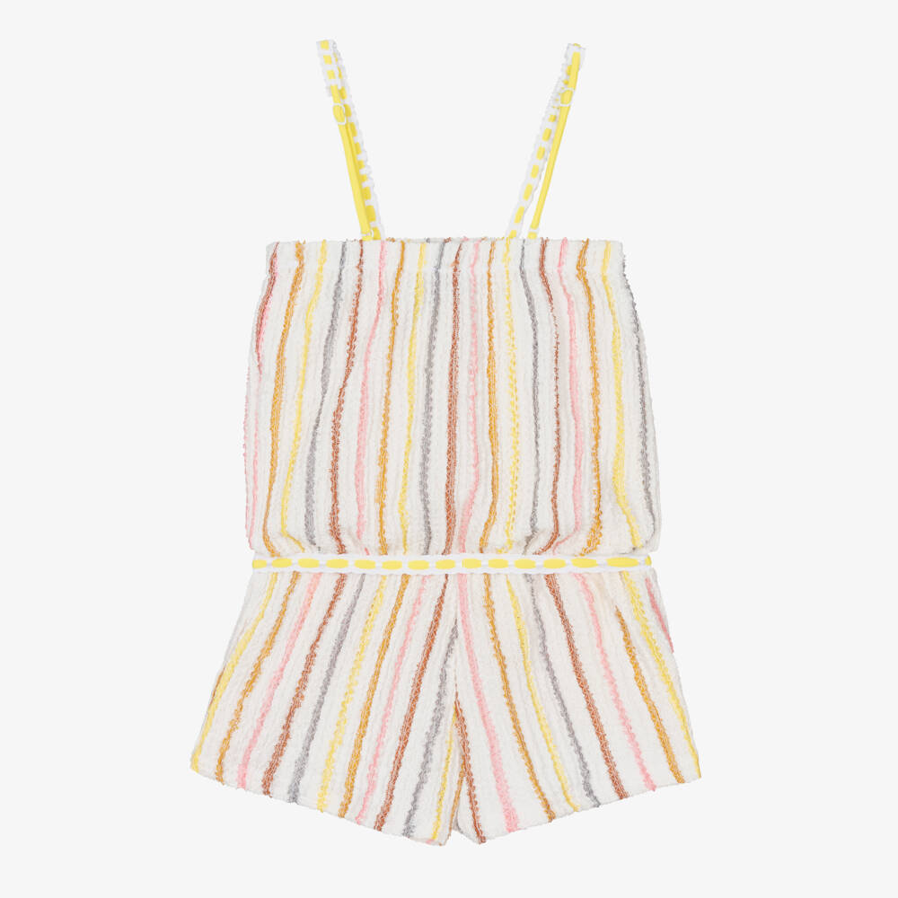 Nessi Byrd-Girls Soft White Stripe Romper | Childrensalon Outlet