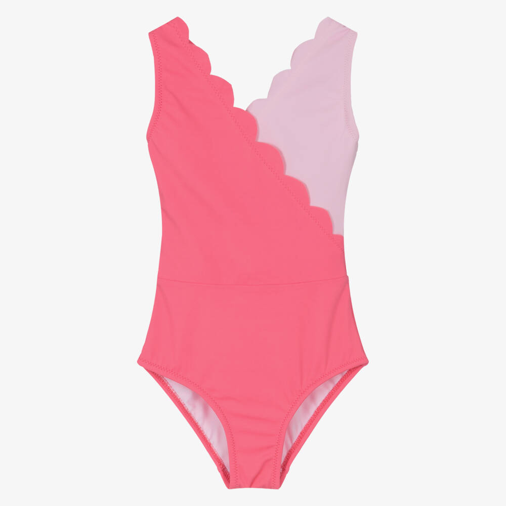 Nessi Byrd-Girls Two-Tone Pink Scalloped Swimsuit (UV50) | Childrensalon Outlet