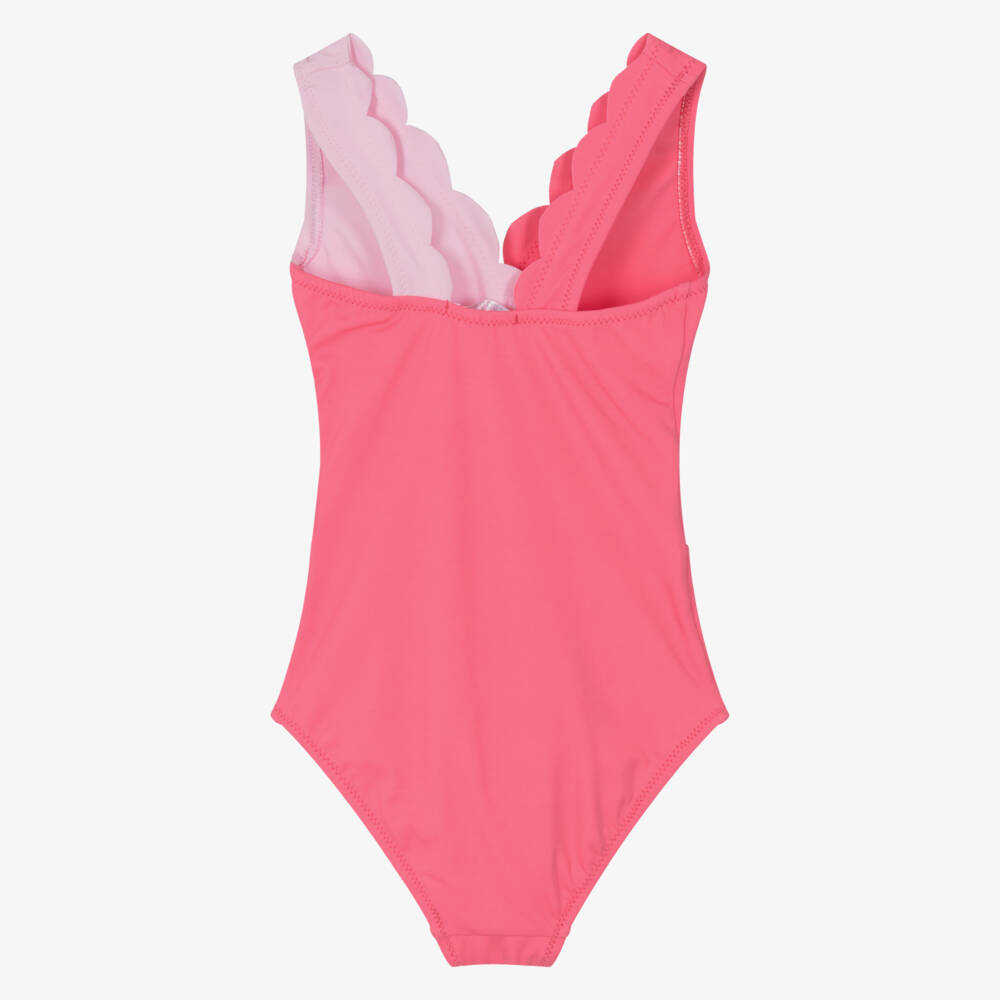 Nessi Byrd-Girls Two-Tone Pink Scalloped Swimsuit (UV50) | Childrensalon Outlet