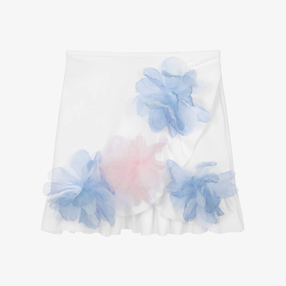Nessi Byrd-Girls White Beach Skirt with Blue & Pink Flowers (UV50) | Childrensalon Outlet