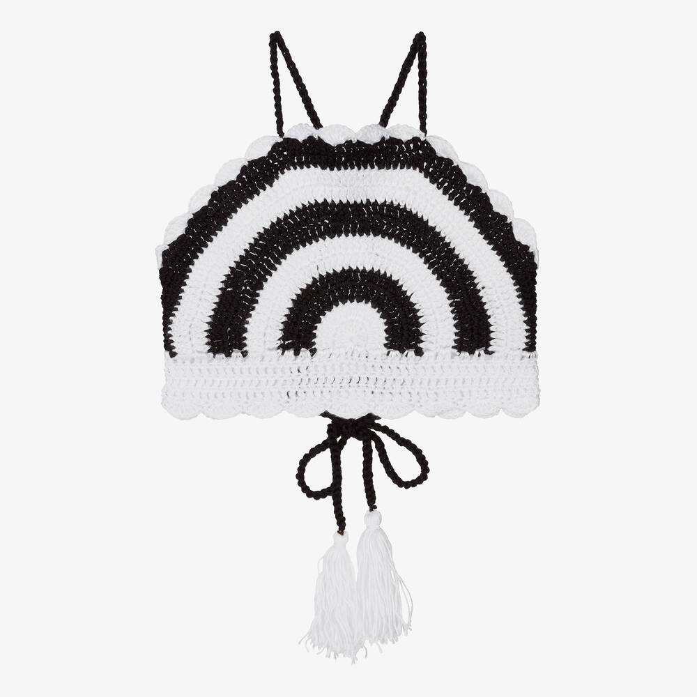 Nessi Byrd - Girls White & Black Stripe Crochet Top | Childrensalon