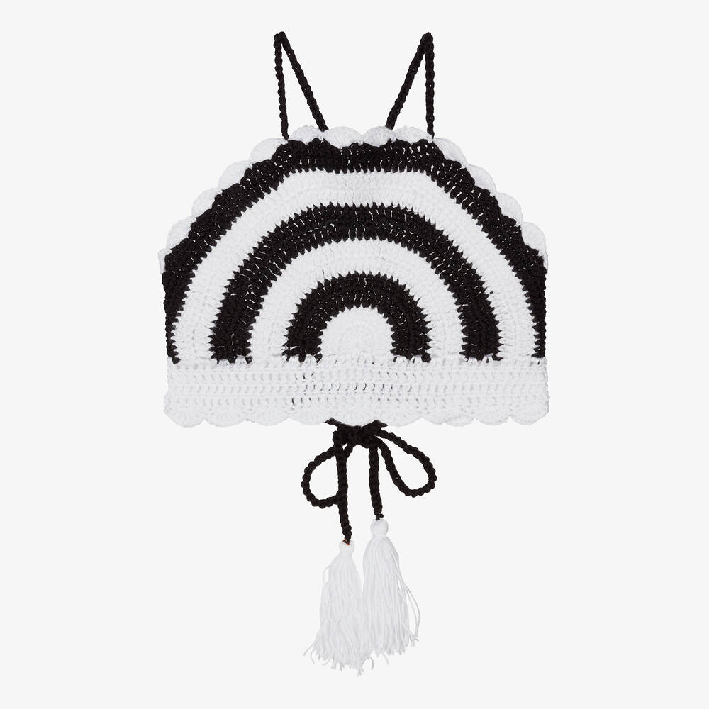 Nessi Byrd-Girls White & Black Stripe Crochet Top | Childrensalon Outlet