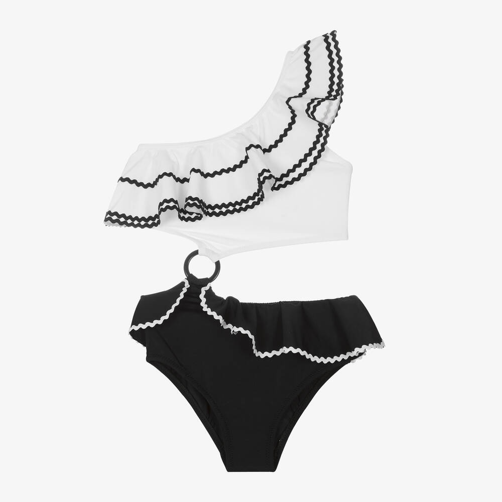 Nessi Byrd-Girls White & Black Swimsuit (UV50) | Childrensalon Outlet