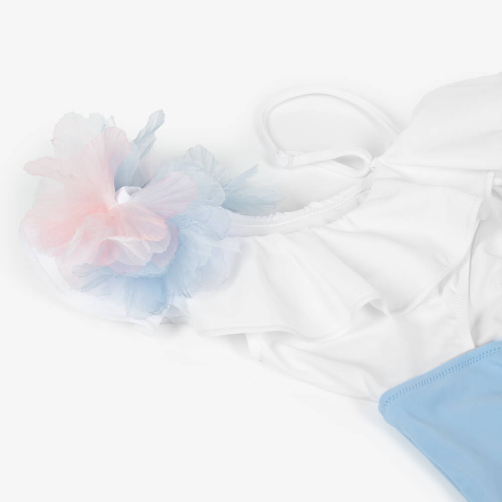 Nessi Byrd-Girls White & Blue Cut Out Swimsuit | Childrensalon Outlet