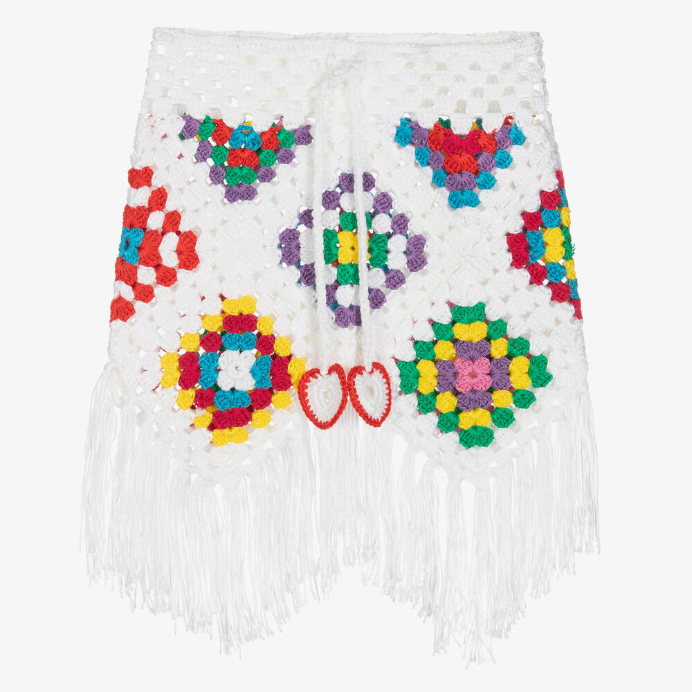 Nessi Byrd - Girls White Crochet Fringed Skirt | Childrensalon