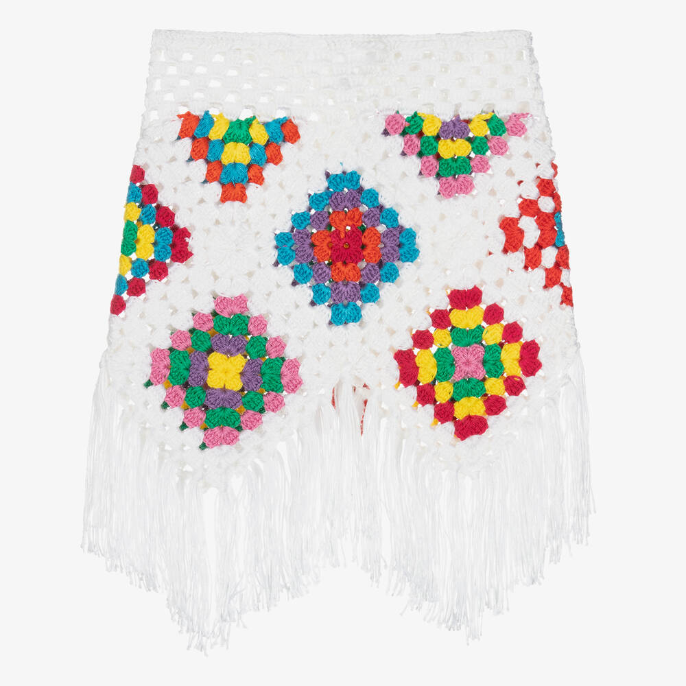Nessi Byrd-Girls White Crochet Fringed Skirt | Childrensalon Outlet