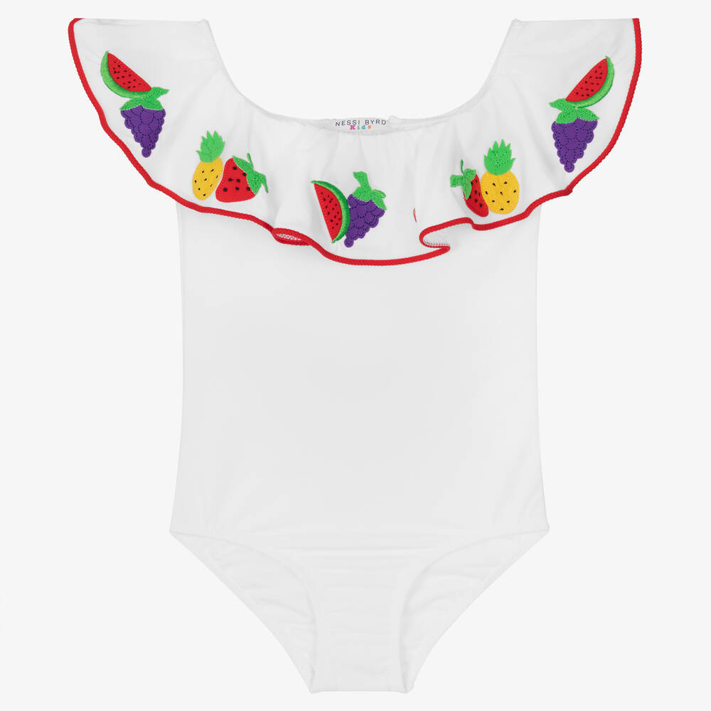 Nessi Byrd - Girls White Swimsuit (UV50) | Childrensalon