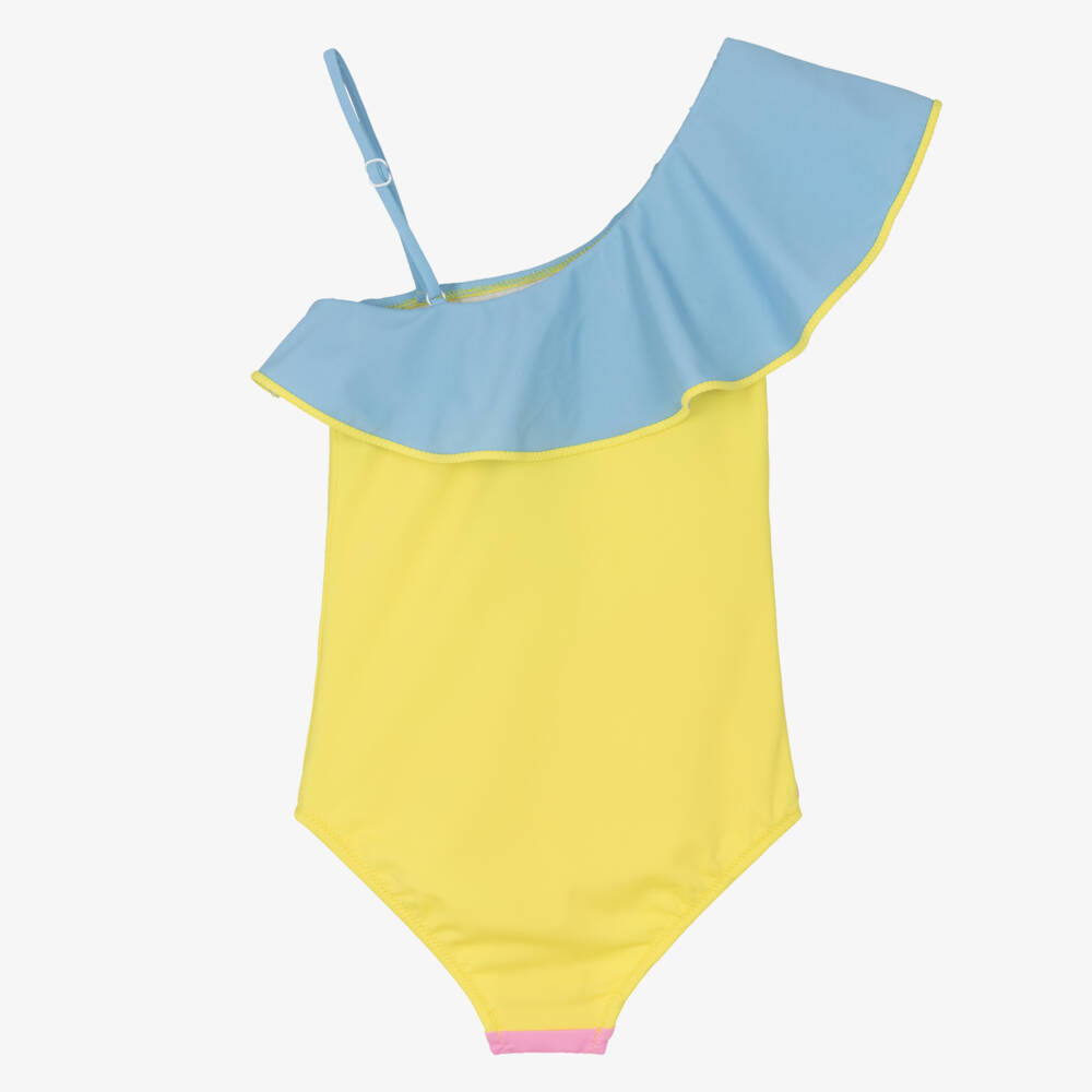 Nessi Byrd-Girls Yellow & Pink Colourblock Ruffle Swimsuit (UV50) | Childrensalon Outlet