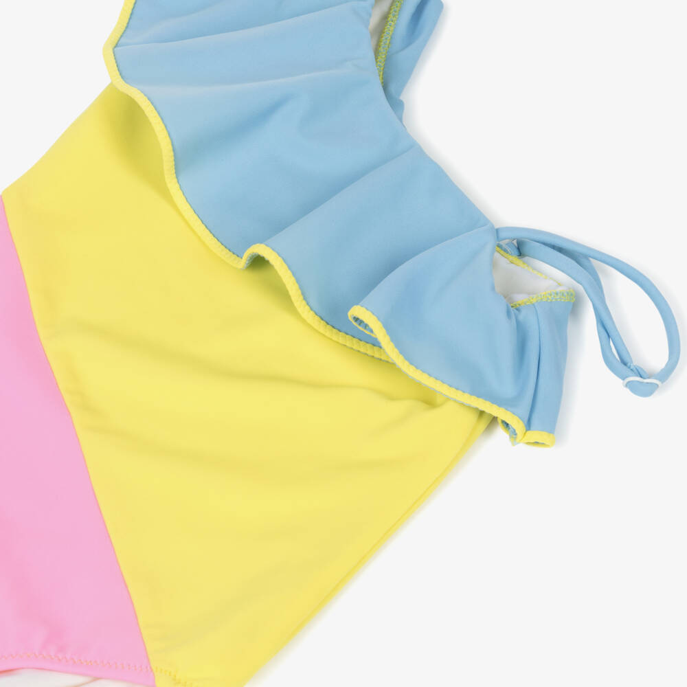 Nessi Byrd-Girls Yellow & Pink Colourblock Ruffle Swimsuit (UV50) | Childrensalon Outlet