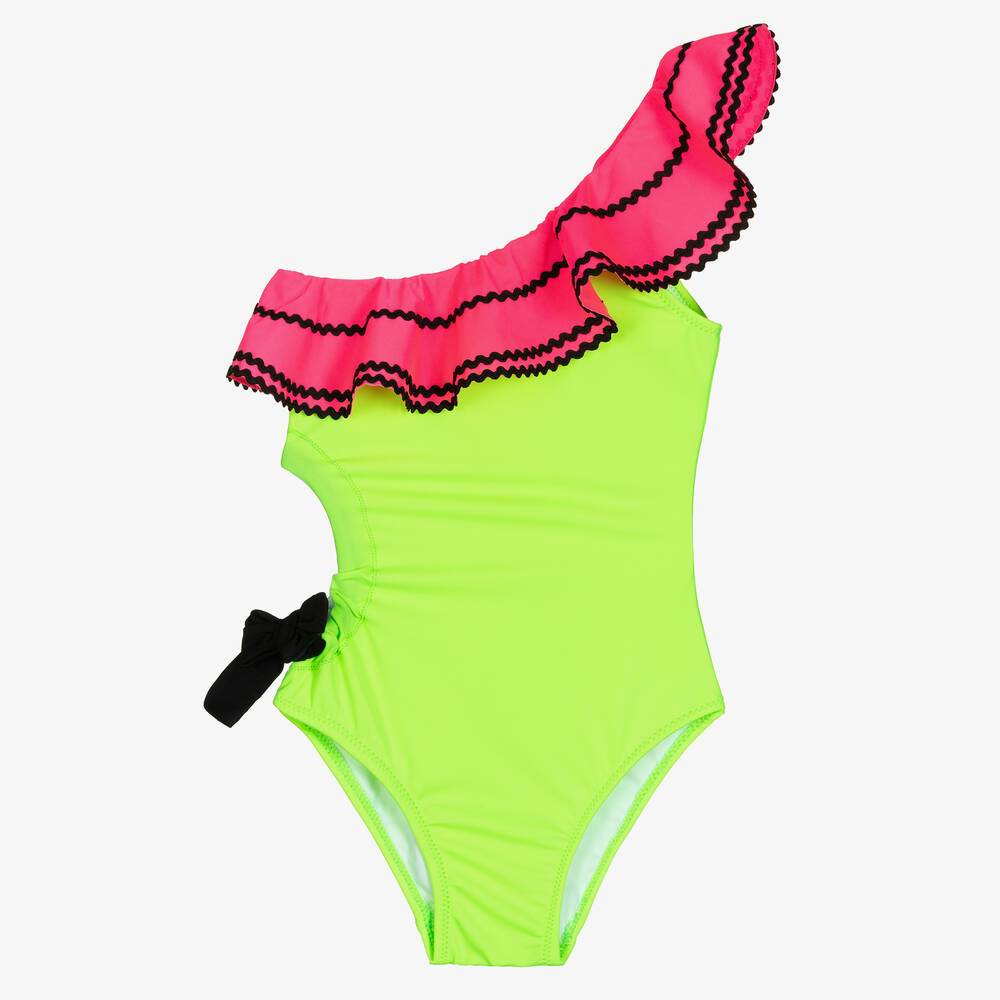 Nessi Byrd - Зелено-розовый купальник (UV50) | Childrensalon