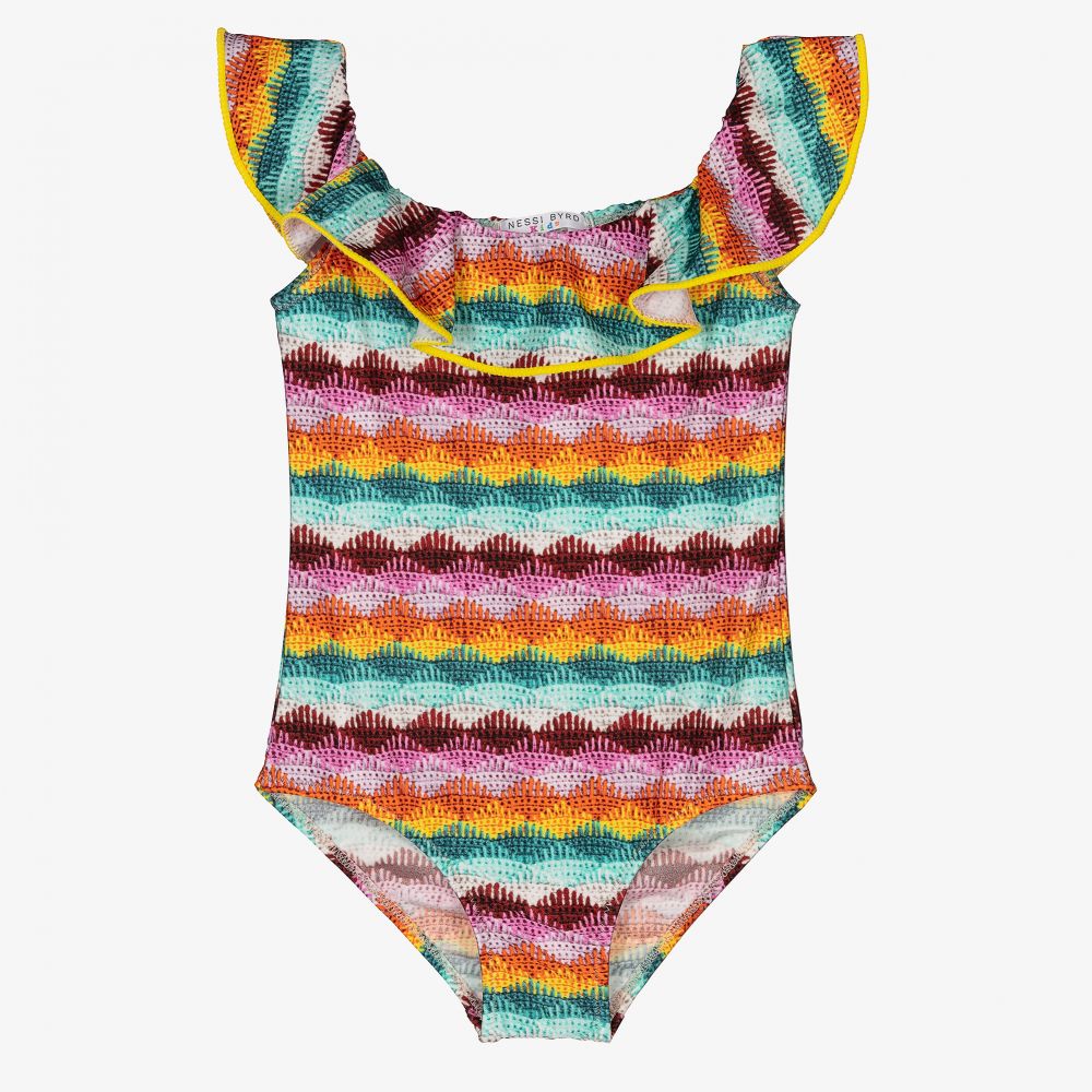 Nessi Byrd - Pink Ruffle Swimsuit (UV50) | Childrensalon