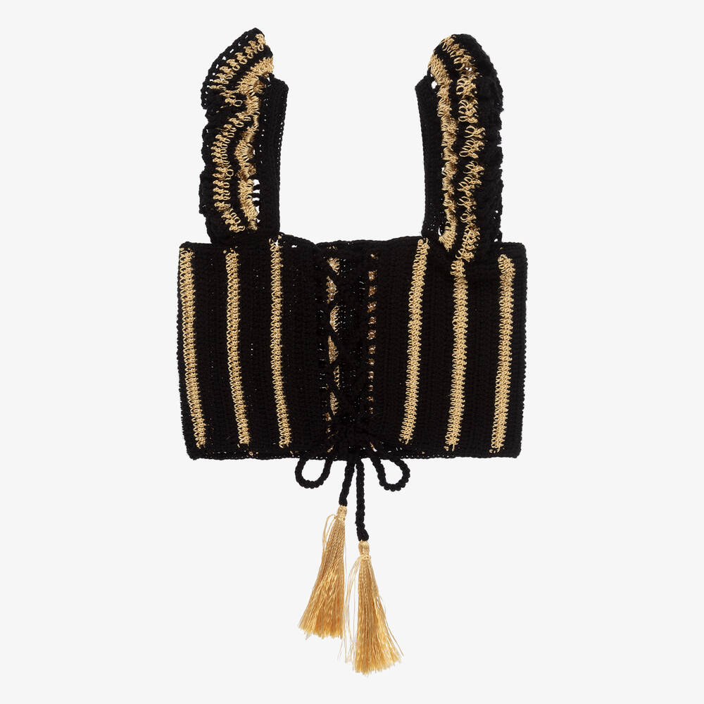 Nessi Byrd-Teen Girls Black & Gold Crochet Beach Top | Childrensalon Outlet