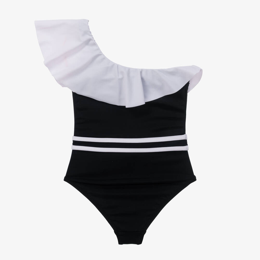 Nessi Byrd-Черно-белый купальник с асимметричным верхом (UV50) | Childrensalon Outlet