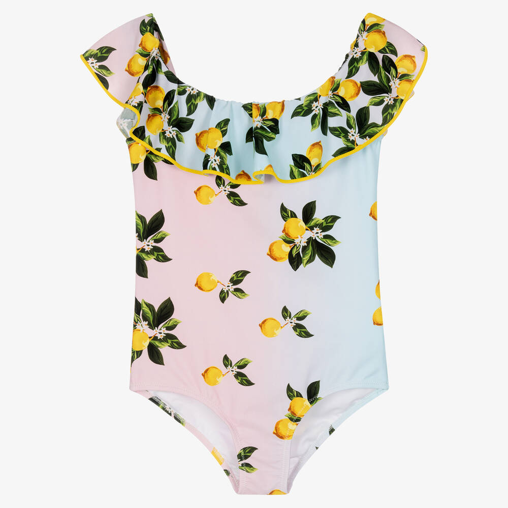 Nessi Byrd - Teen Girls Pink & Blue Lemon Swimsuit (UV50) | Childrensalon