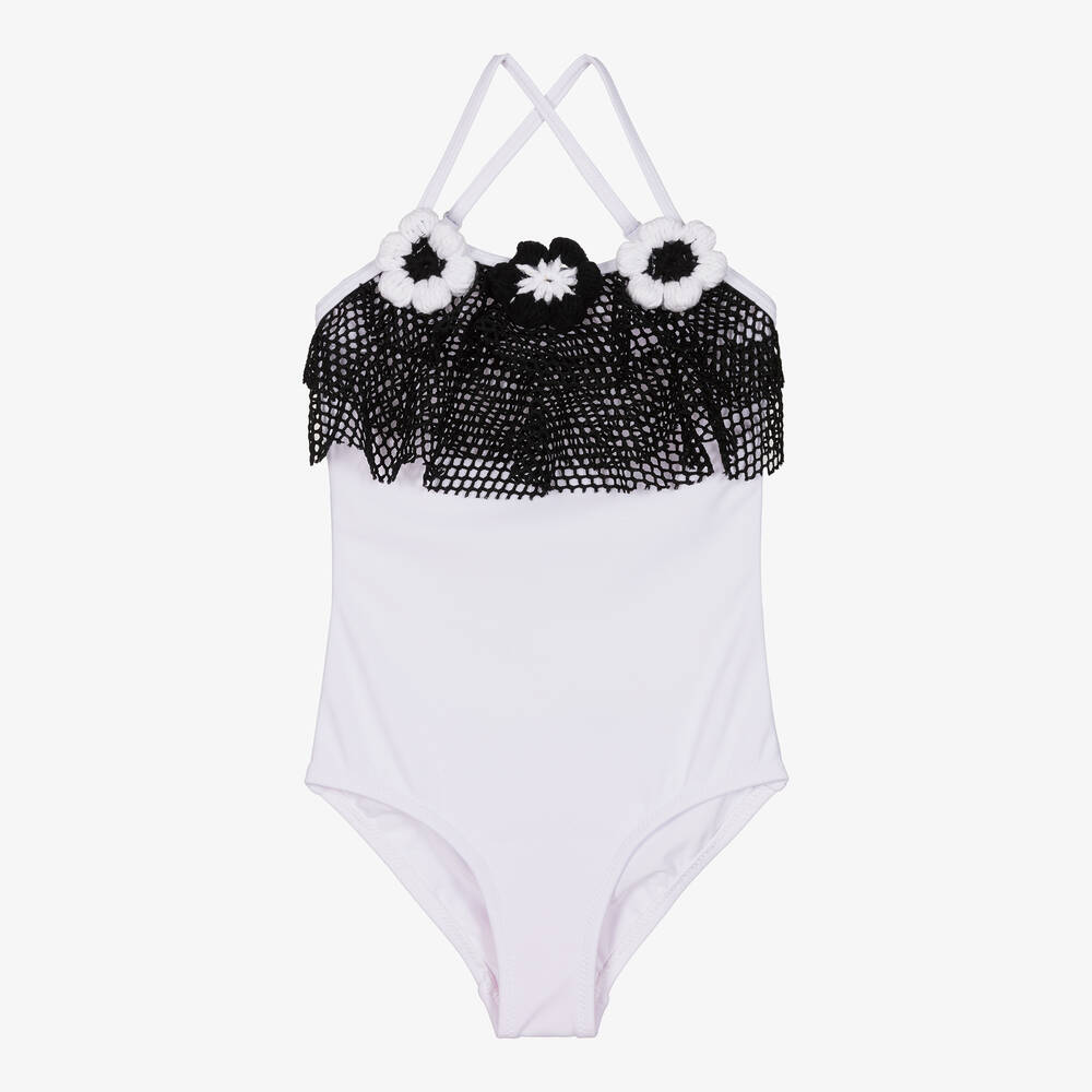 Nessi Byrd - Maillot de bain blanc noir (UV50) | Childrensalon