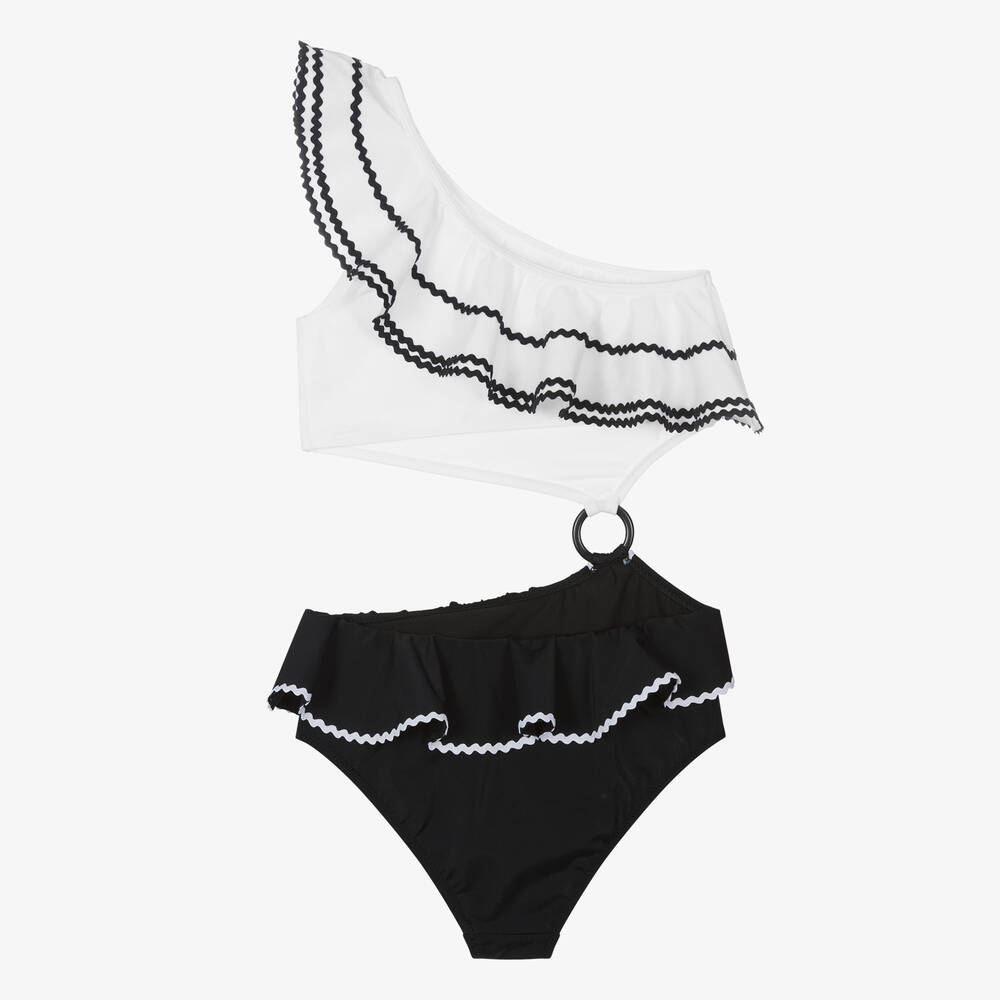Nessi Byrd-Teen Girls White & Black Swimsuit (UV50) | Childrensalon Outlet