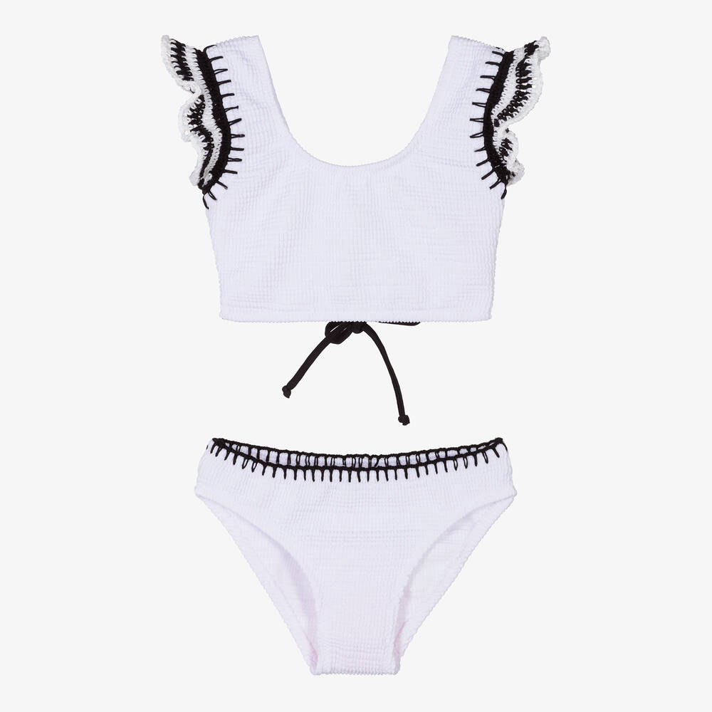 Nessi Byrd-Teen Girls White Crochet Frill Bikini (UV50) | Childrensalon Outlet