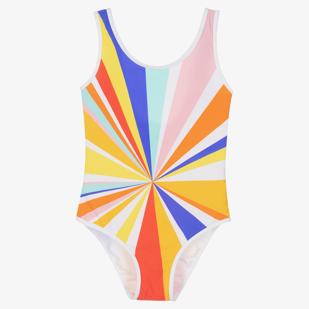 Nessi Byrd - Белый купальник с радужными полосками (UV50) | Childrensalon