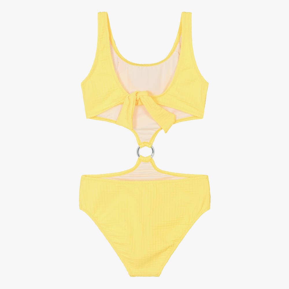 Nessi Byrd-Teen Girls Yellow Crochet Flower Swimsuit (UV50) | Childrensalon Outlet
