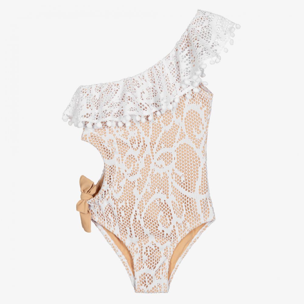 Nessi Byrd - Maillot de bain blanc en dentelle (UV 50) | Childrensalon