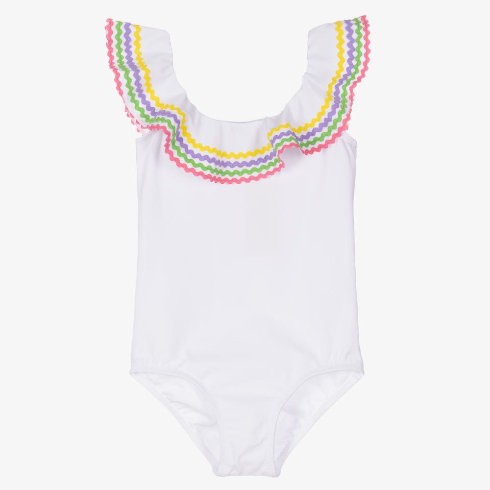 Nessi Byrd - White Ruffle Swimsuit (UV50) | Childrensalon
