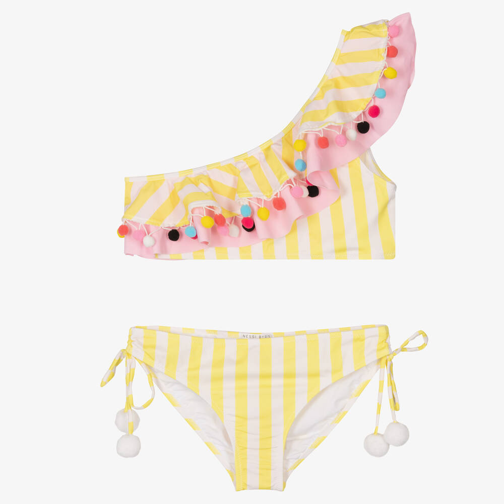 Nessi Byrd - Yellow Stripe Ruffle Bikini (UV50) | Childrensalon