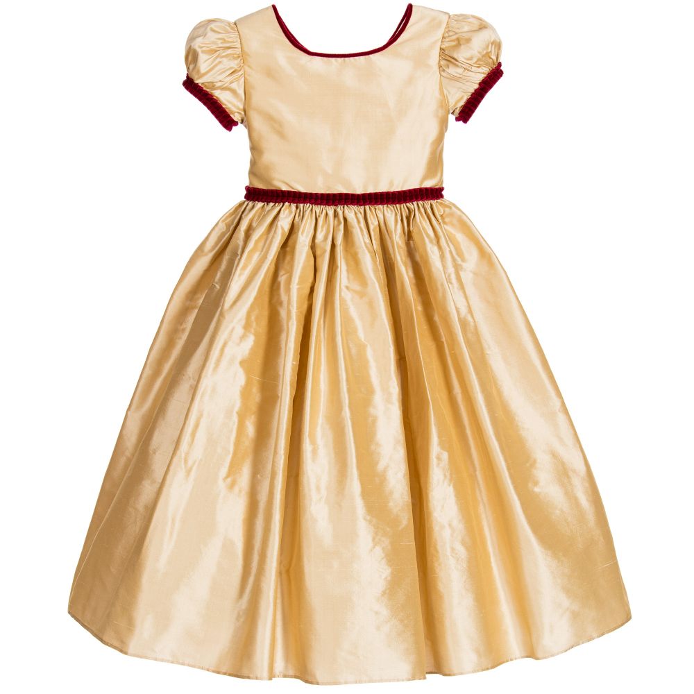 Nicki Macfarlane - Girls Gold & Red Silk Dress | Childrensalon