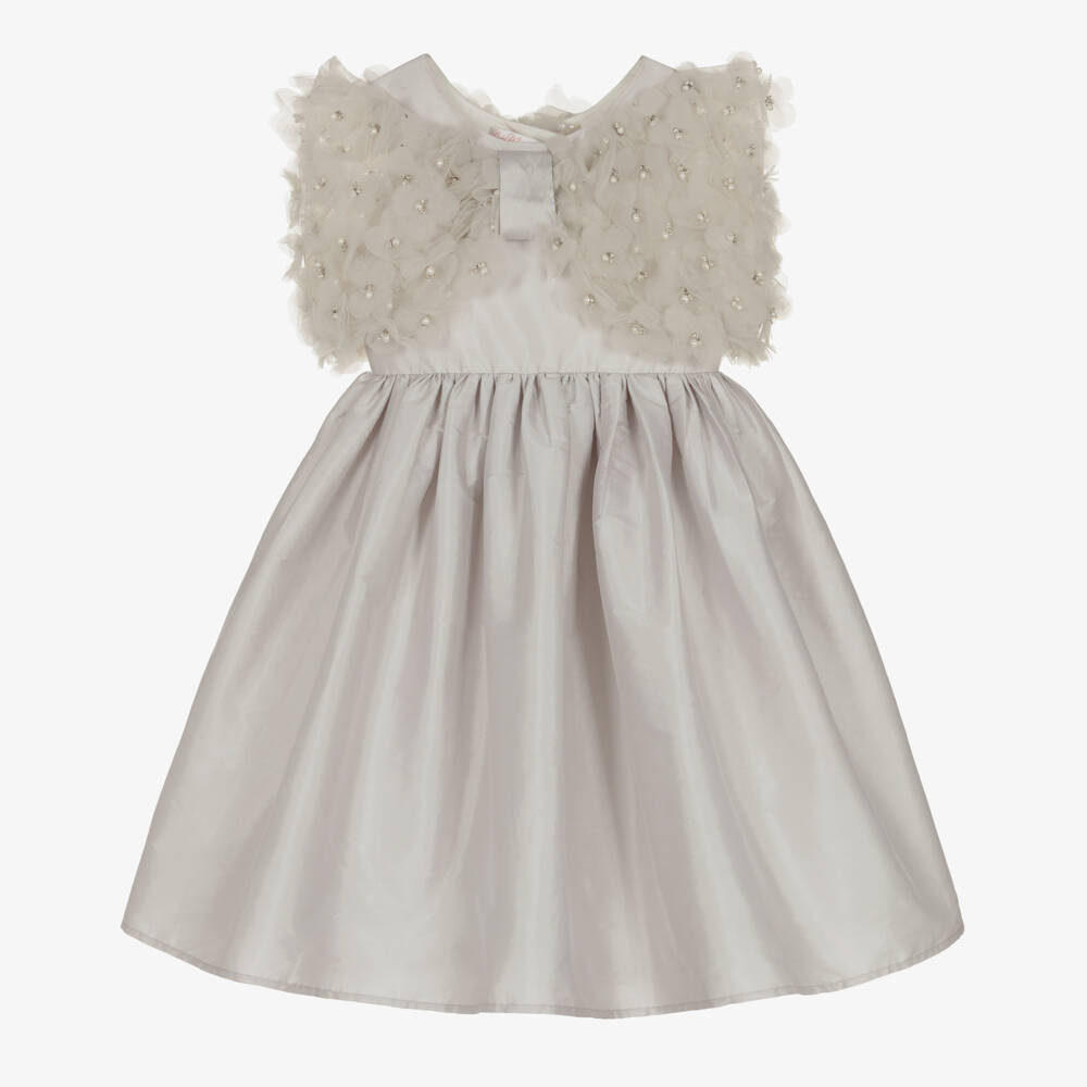Nicki Macfarlane-Girls Silver Silk Tulle Adorned Dress | Childrensalon Outlet