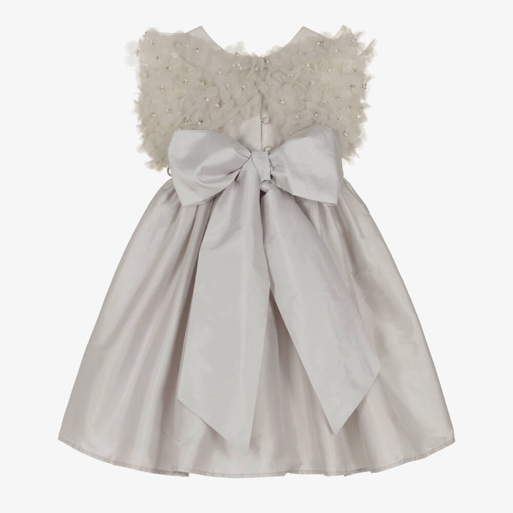 Nicki Macfarlane-Girls Silver Silk Tulle Adorned Dress | Childrensalon Outlet