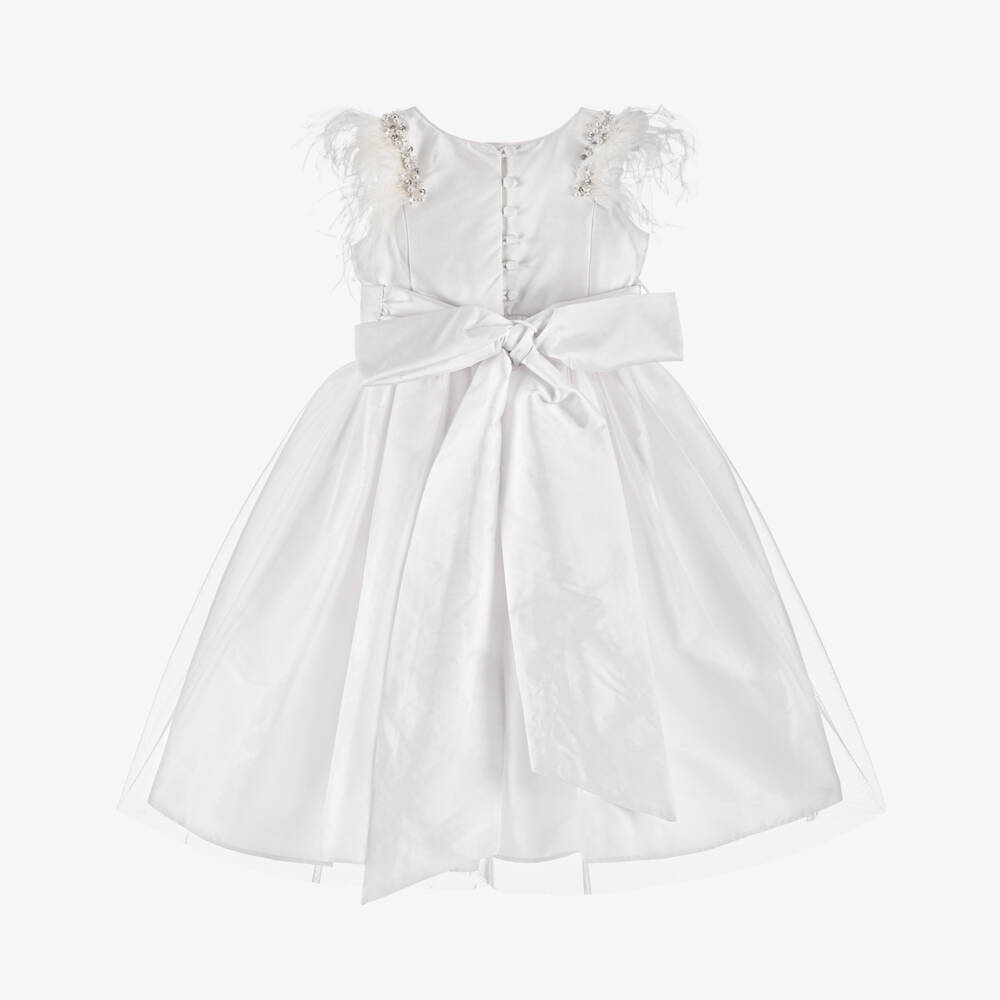 Nicki Macfarlane-Girls White Silk Feathered Dress | Childrensalon Outlet