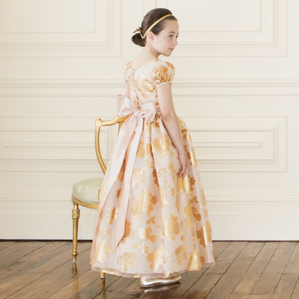 Nicki Macfarlane-Rose Gold Silk Sash Dress  | Childrensalon Outlet