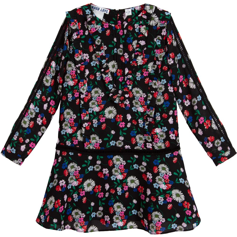 NIK&NIK - Black Floral Print Chiffon Dress | Childrensalon